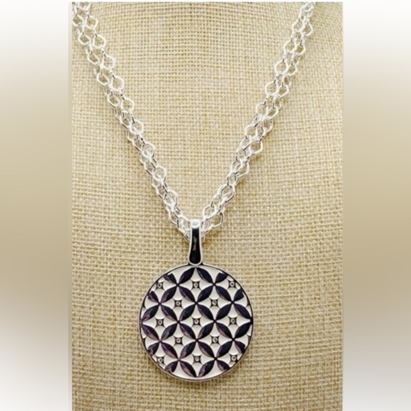 Classic Patterned Scarf in Blue and Gold and matching Premier Designs Necklace - Picture 7 of 11